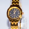 FIZ Elegant Stainless Steel Wrist Watch Water Resist Watch for Women in Gold Color, High Grade Glass used in Black Dial.