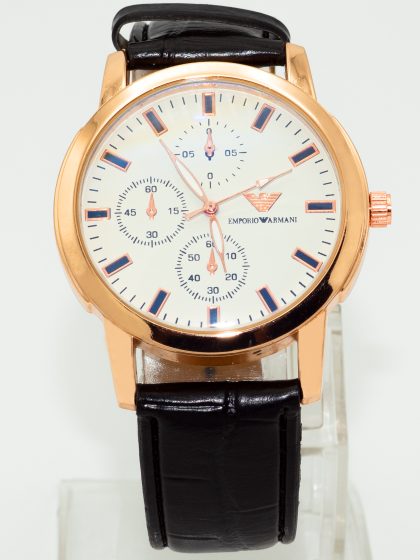 FIZ Stainless Steel Gold Dial with a Classic Black Color Leather Strapped Watch for Men.