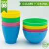 Pack of 8- 4 Set of glass Plus 4 Set of bowl Set- Imported plastic Best for daily use.